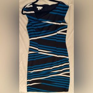 London Times Professional Sheath Dress Asymmetrical Neckline Knee Length